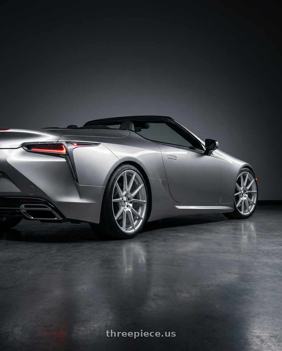 2021 Lexus LC 500  with TSW CHRONO 5X120 17X8 +35 SILVER W/ MIRROR CUT FACE wheels rear three quarter view square tires