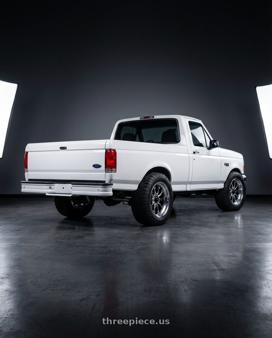 1994 ford f150 with WELD Performance Belmont 5x120 20x10.5 +38 Gloss Black/Milled Diamond Cut Lip wheels rear three quarter view meaty tires