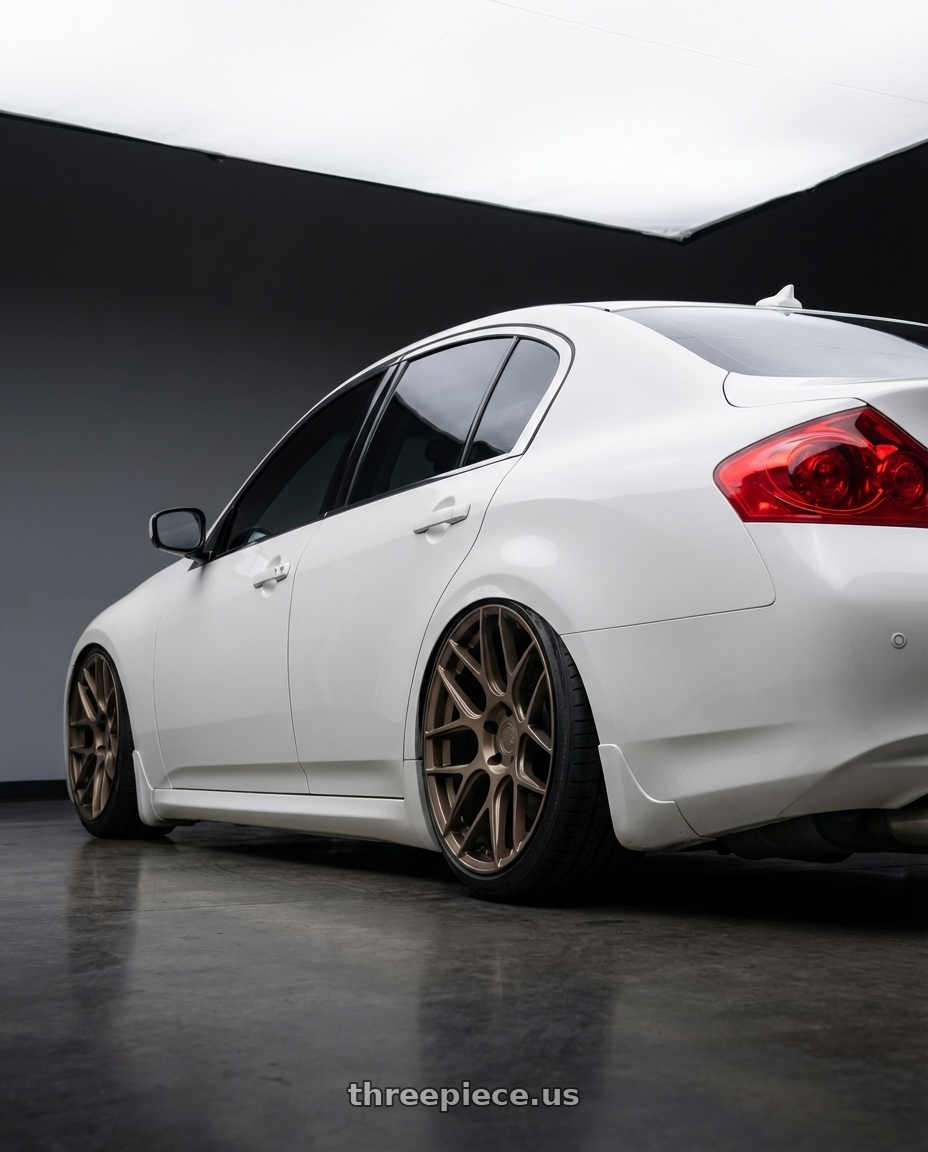 2012 Infiniti G37 with Aodhan AFF2 5x114.3 19x9.5+35 Matte Bronze wheels rear three quarter view slight stretch tires