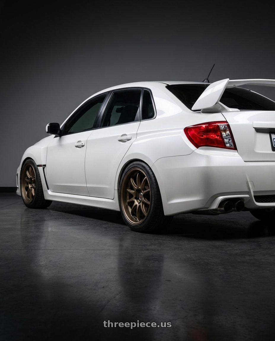 2011 Subaru sti sedan  with Work Emotion D9R wheels rear three quarter view square tires