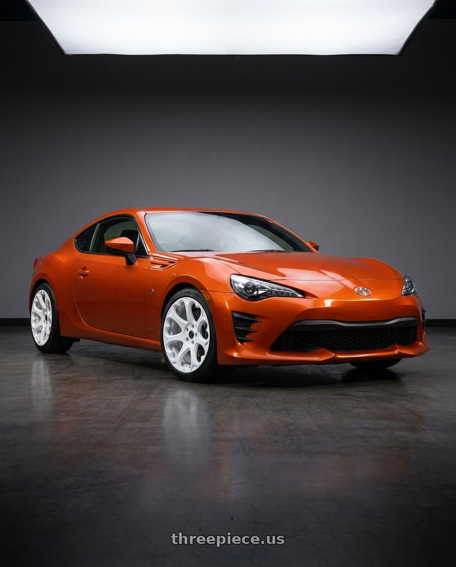 2017 Toyota 86 with Heritage Wheel KOKORO MonoC 5x100 18x8.5 +35 White wheels front three quarter view stock stance