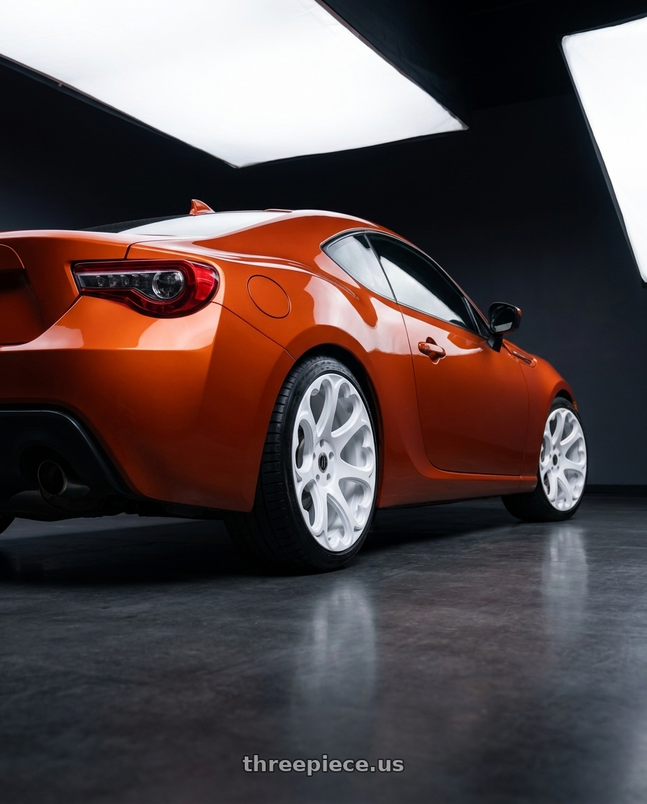2017 Toyota 86 with Heritage Wheel KOKORO MonoC 5x100 18x8.5 +35 White wheels rear three quarter view square tires