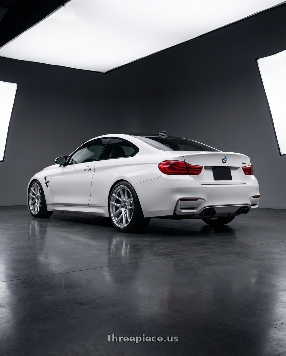 2018 BMW M4 F82 with ESR Wheels CS SERIES CS8 5x120 19x10.5 +22 Hyper Silver wheels rear three quarter view square tires