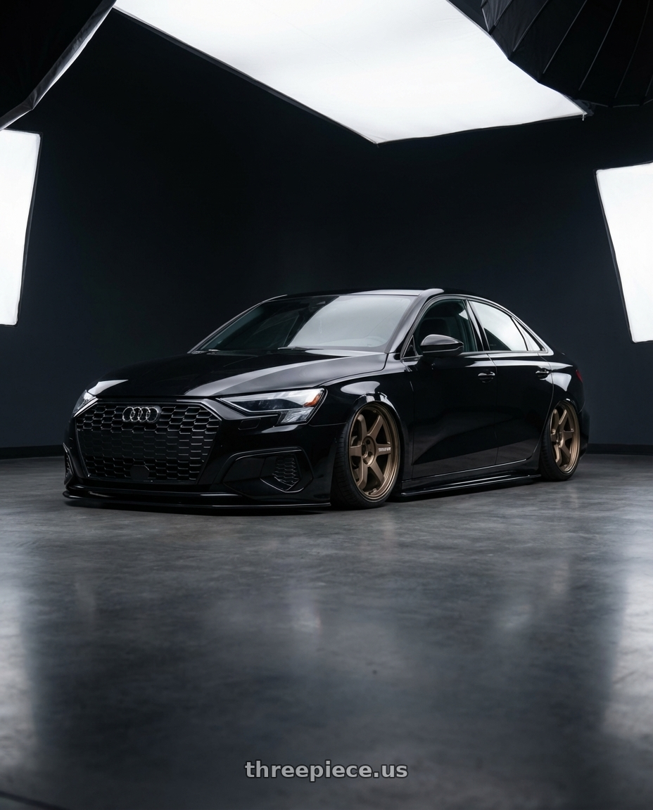 2022 Audi A3 with Volk Racing TE37 Ultra M Spec 5x112 19x9.5+23 19x10.5+35 Bronze Almite Toyota Supra MK5 Spec wheels