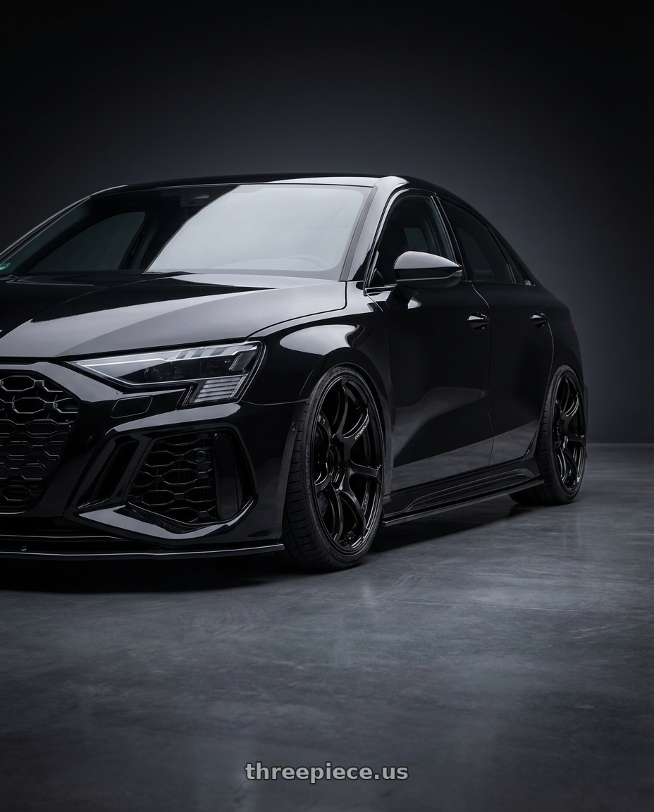 2022 Audi RS3 8Y with Advan RGIII 5x112 19x8.5+45 Gloss Black wheels front three quarter view stanced stance