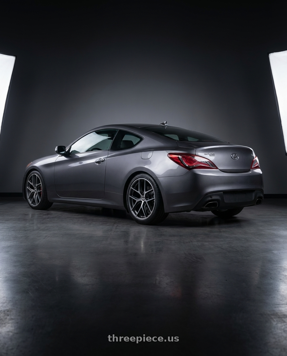 2014 Hyundai Genesis Coupe with BBS CC-R 5x114.3 19x8.5+30 Graphite w/ Diamond Cut Face wheels rear three quarter view square tires