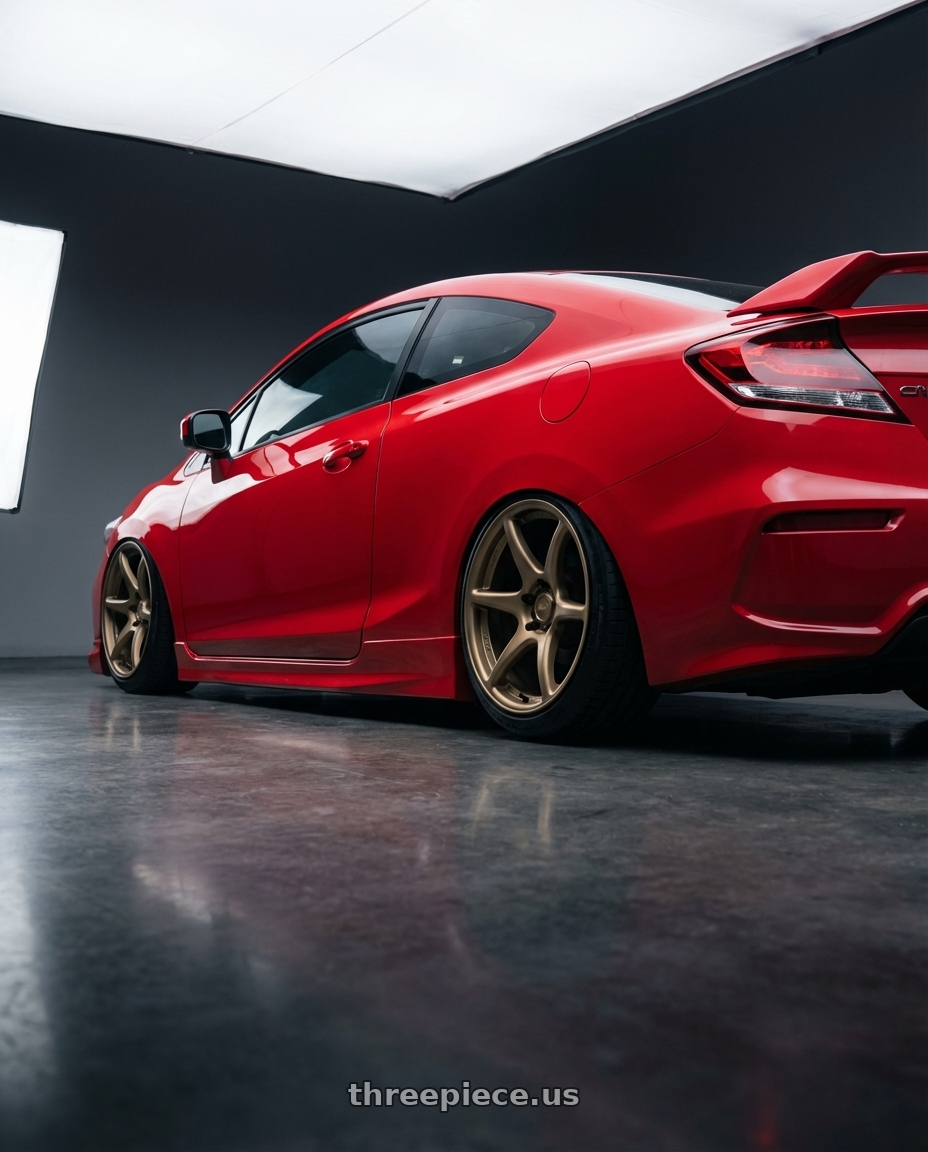 2015 Honda Civic Si with Kansei K11B Tandem 5x114.3 18x10.5 12 Bronze wheels rear three quarter view slight stretch tires