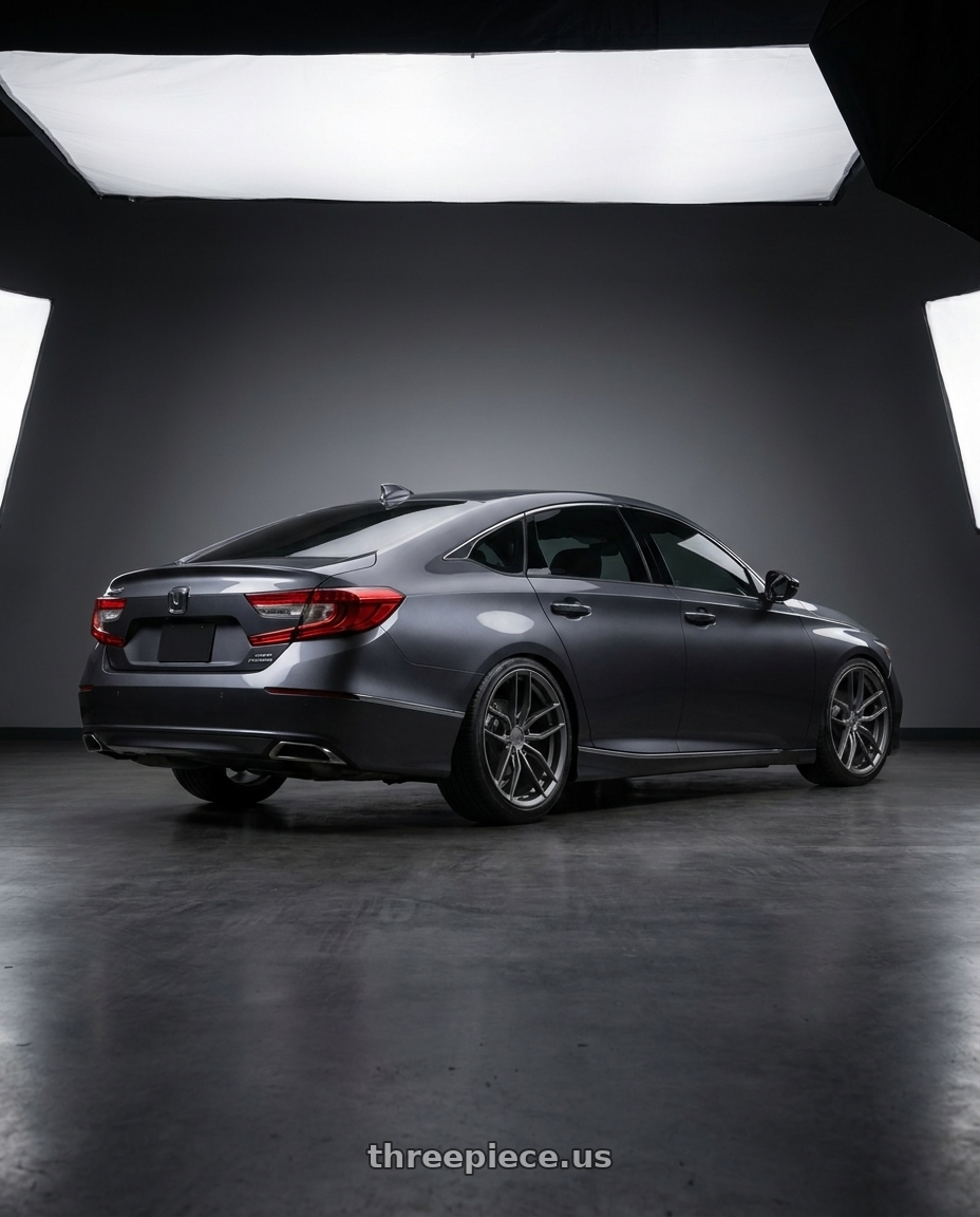 2022 Honda Accord Hybrid Touring with Niche 1PC M204 VOSSO 5X114.3 19X8.5 +45 MATTE ANTHRACITE wheels rear three quarter view slight stretch tires