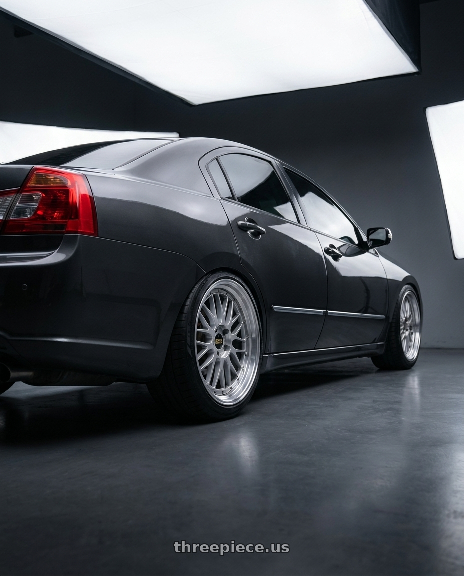 2009 mitsubishi galant grunder Taiwan with BBS LM 5x114.3 19x8.5+43 Diamond Silver wheels rear three quarter view slight stretch tires