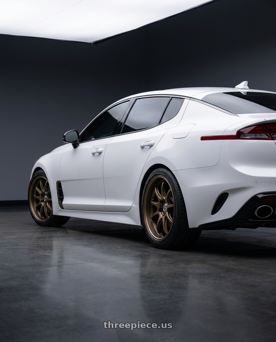 2023 Kia Stinger GT2 with Work Emotion D9R wheels rear three quarter view square tires