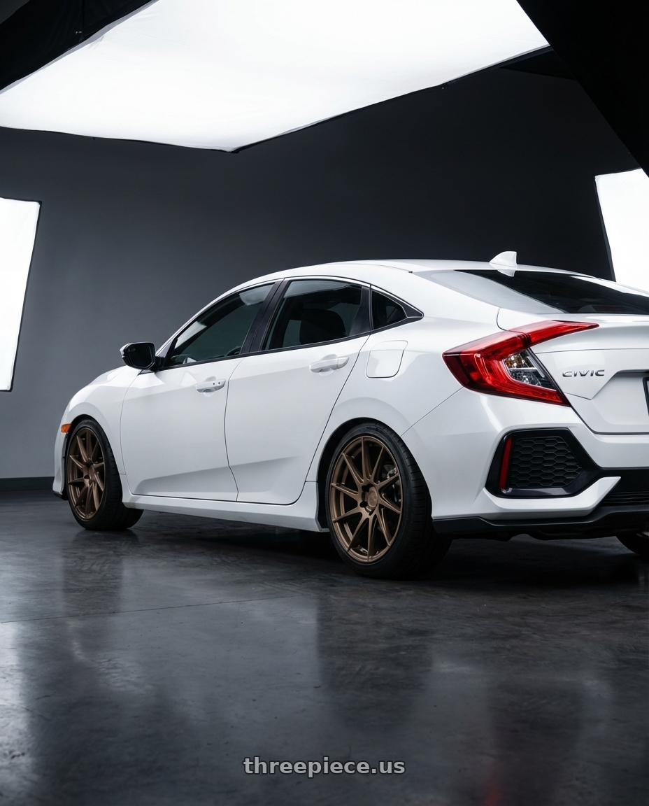 2019 Honda Civic with Aodhan AH09 5x114.3 18x8.5 +35 Matte Bronze wheels rear three quarter view square tires