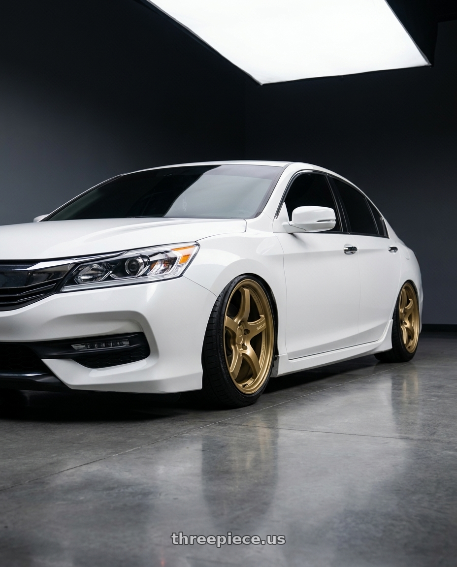 2016 Honda accord with Gram Lights 57CR 5x114.3 18x9.5 +38 Almite Gold wheels
