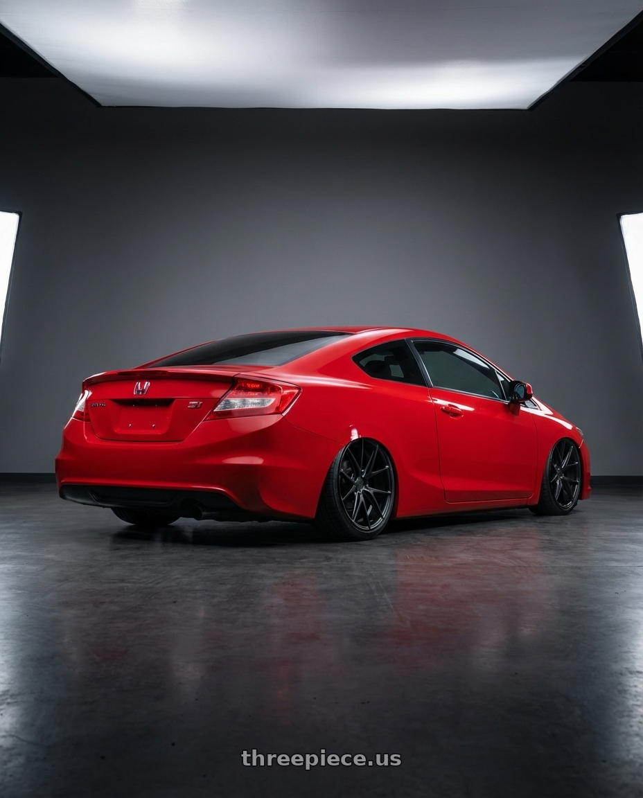 2011 Honda Civic Si with Niche 1PC M117 MISANO 5X114.3 18X8 +40 MATTE BLACK wheels rear three quarter view slight stretch tires