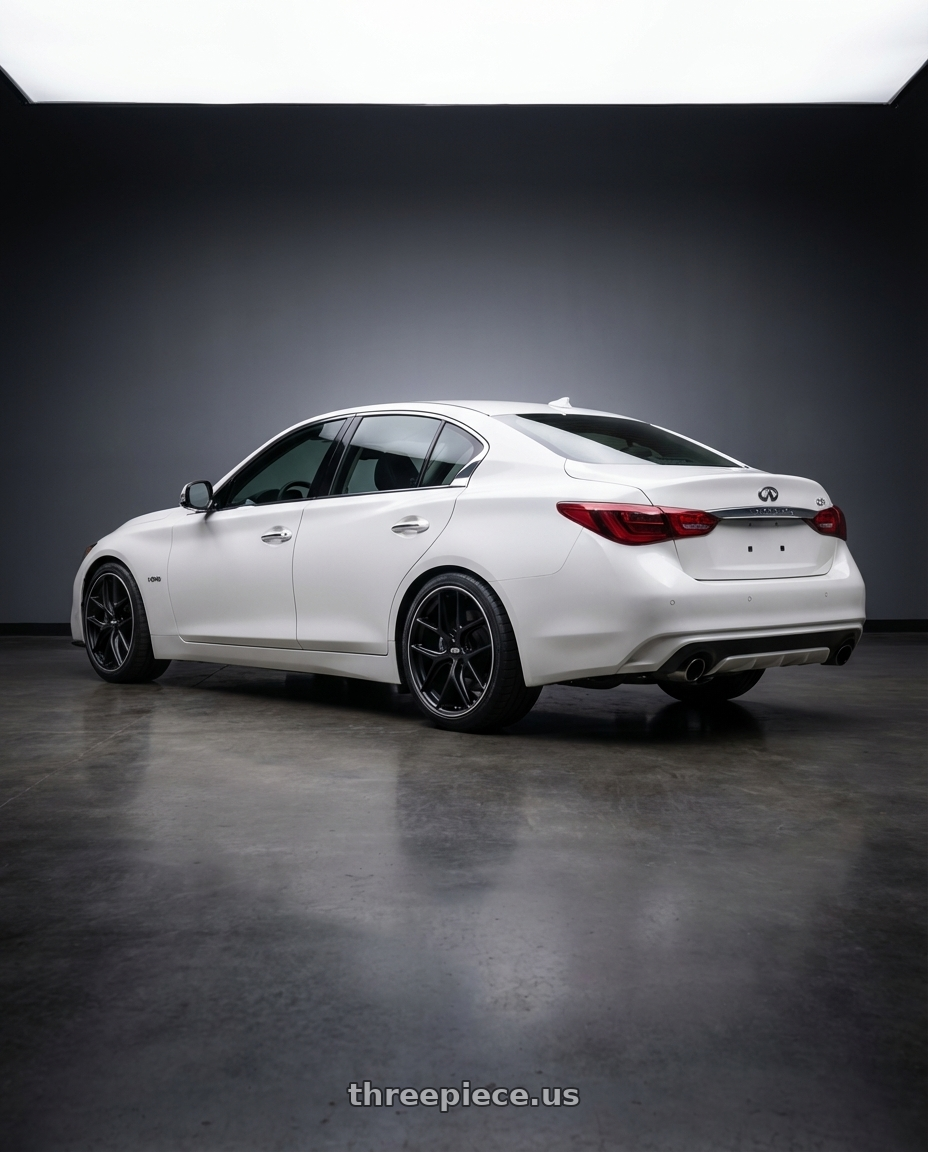 2020 Infiniti Q50 with BBS CC-R 5x114.3 19x8.5+30 Satin Black wheels rear three quarter view square tires