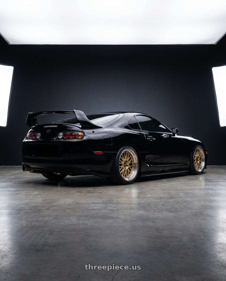 1994 toyota supra with BBS LM 5x114.3 20x10.5+20 Gold wheels rear three quarter view square tires