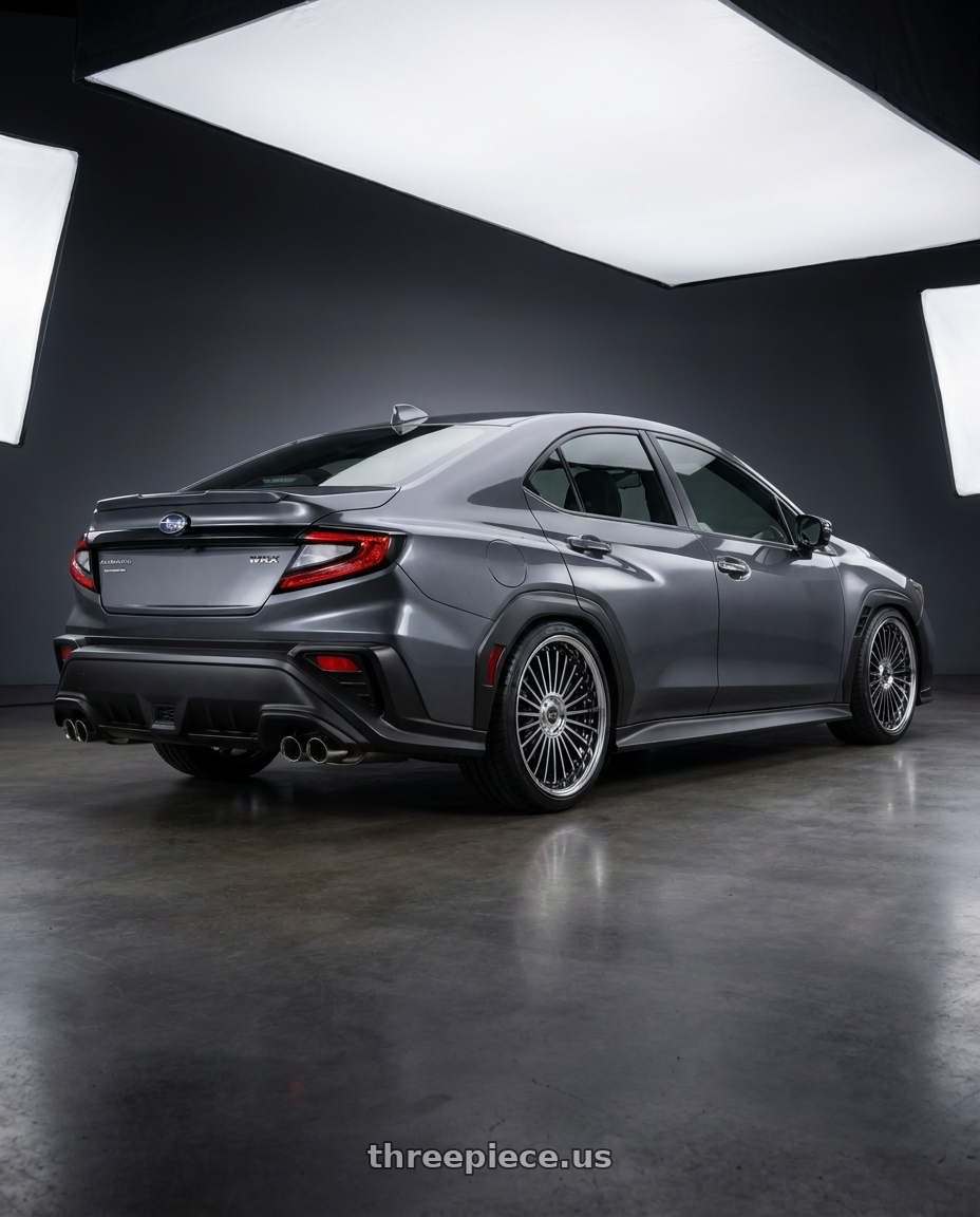 2022 Subaru WRX with Work Emitz Black Polish 5x114.3 19x7.5 +45 wheels rear three quarter view square tires