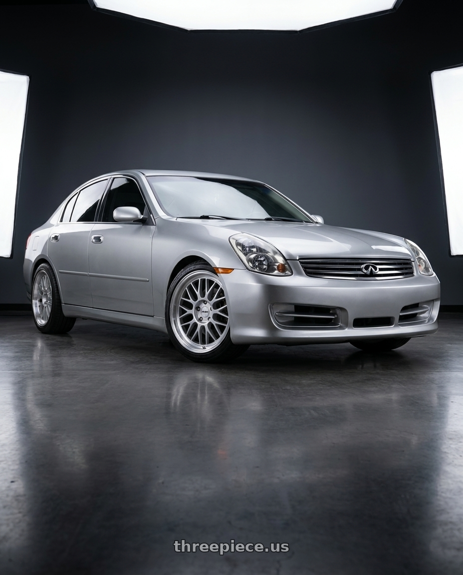 2004 Infiniti g35 sedan base model  with KATANA RACING KR06 5x114.3 18x8 +40 Glossy Silver Machine Lip wheels