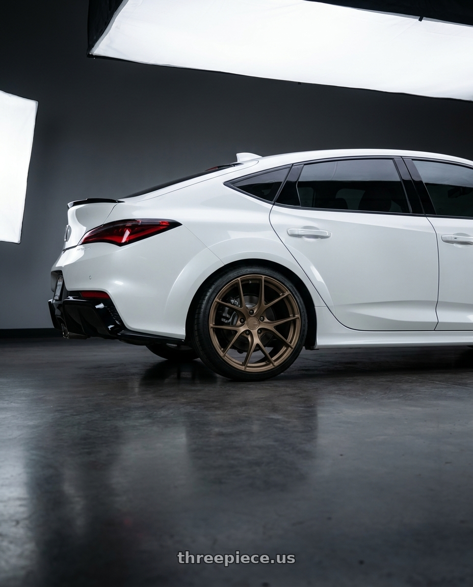 2026 Acura Integra Type S with Aodhan AFF7 5x120 18x9.5+35 Matte Bronze wheels rear three quarter view square tires