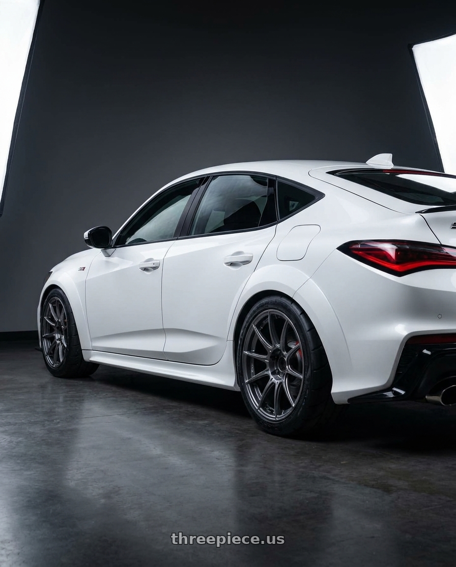 2024 Acura Integra Type S with Ssr Gtx01 5x120 19x9.5+38  DARK SILVER wheels rear three quarter view meaty tires