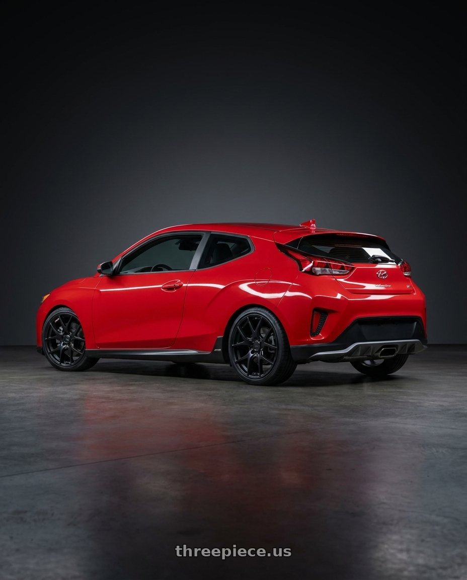 2022 Hyundai Veloster N with Ssr Gtv03 5x114.3 19x8.5+38  FLAT BLACK wheels rear three quarter view square tires
