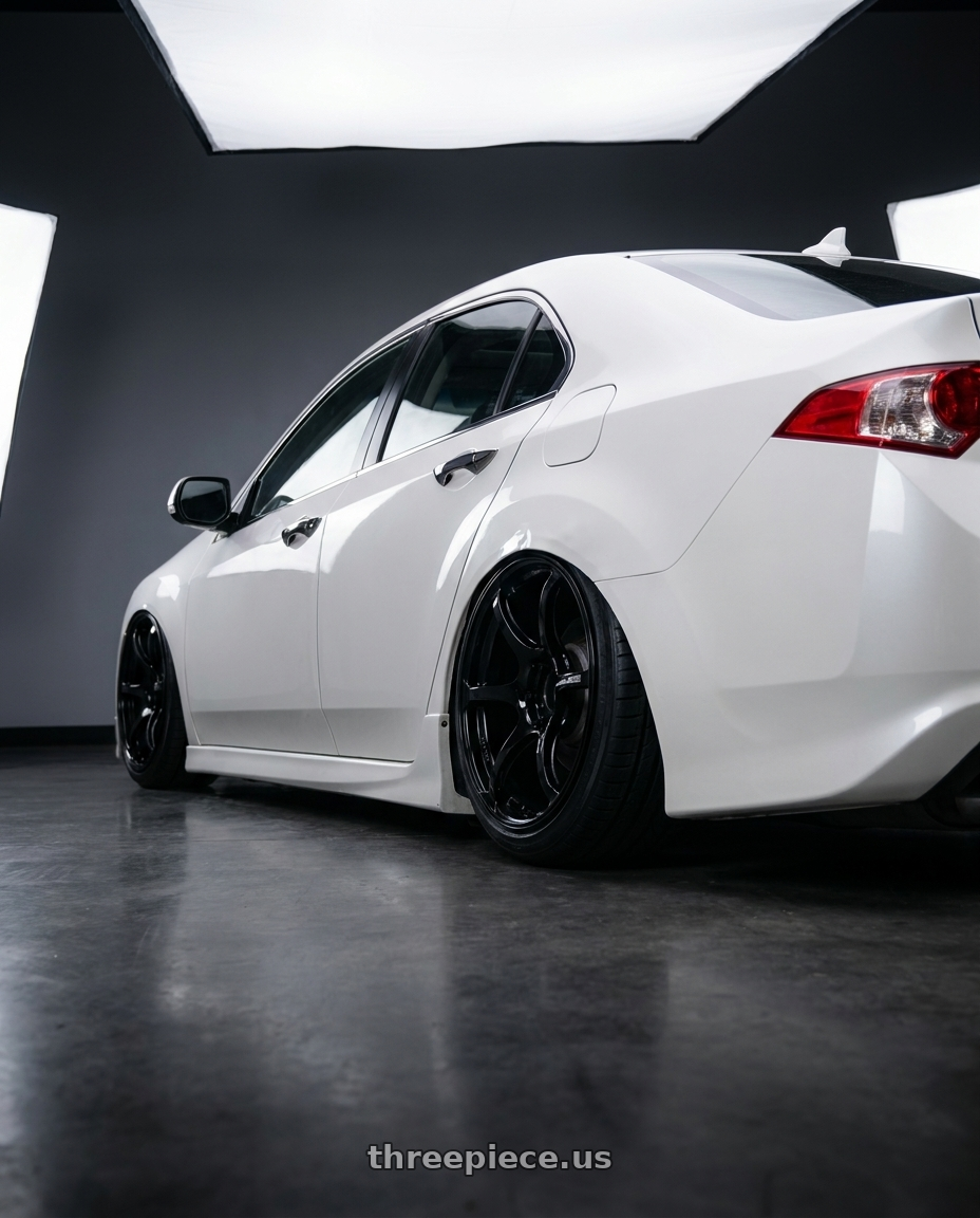 2013 Acura TSX with Advan RGIII 5x114.3 19x9.0+25 Gloss Black wheels rear three quarter view slight stretch tires