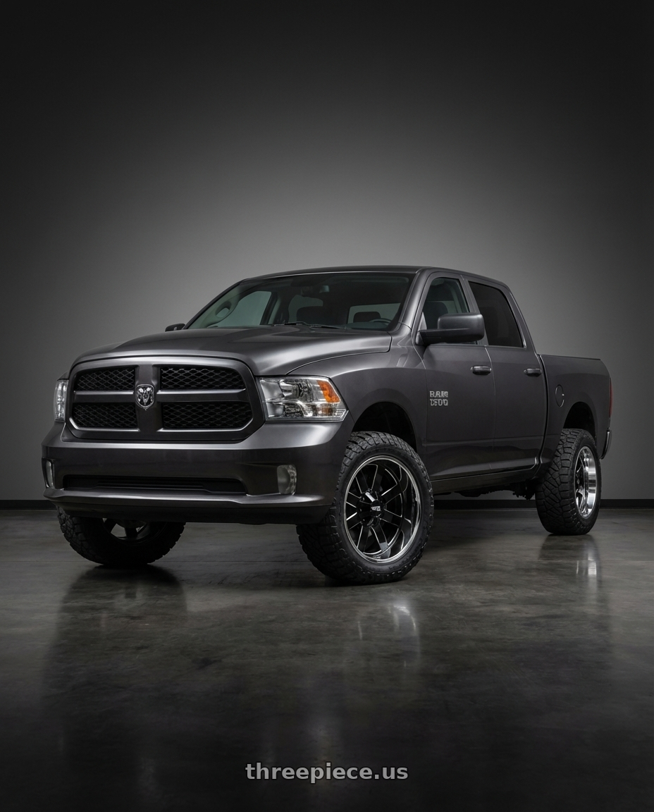 2024 Ram 1500 with Moto Metal MO200 6X139.7 22X10 -18 GLOSS BLACK MILLED CENTER CHROME LIP wheels
