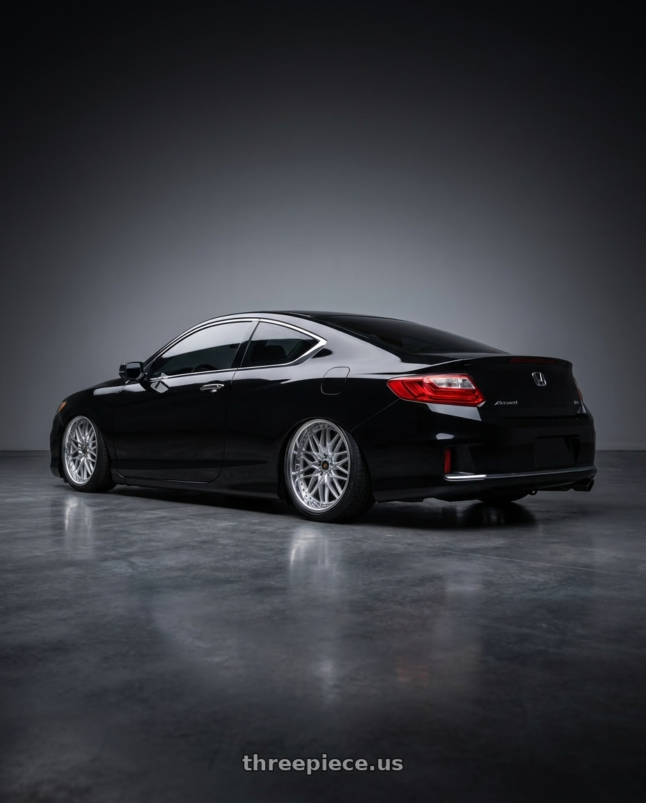 2015 accord coupe lxs  with Work Vs-Xv 5x108 19x9.5+35 L Disk Silky Rich Silver wheels rear three quarter view slight stretch tires