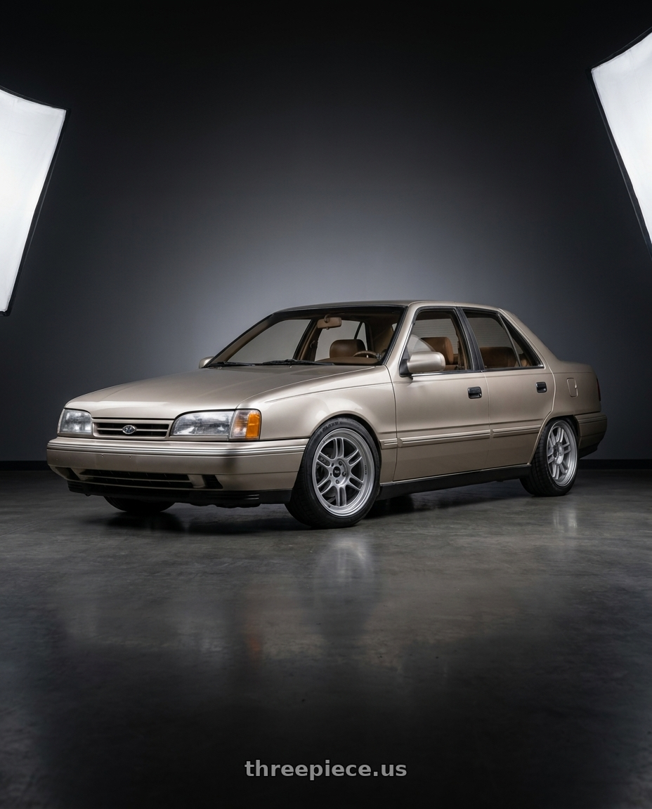 1990 Hyundai Sonata with Enkei RPF1 4x100 16x7+35 Silver wheels