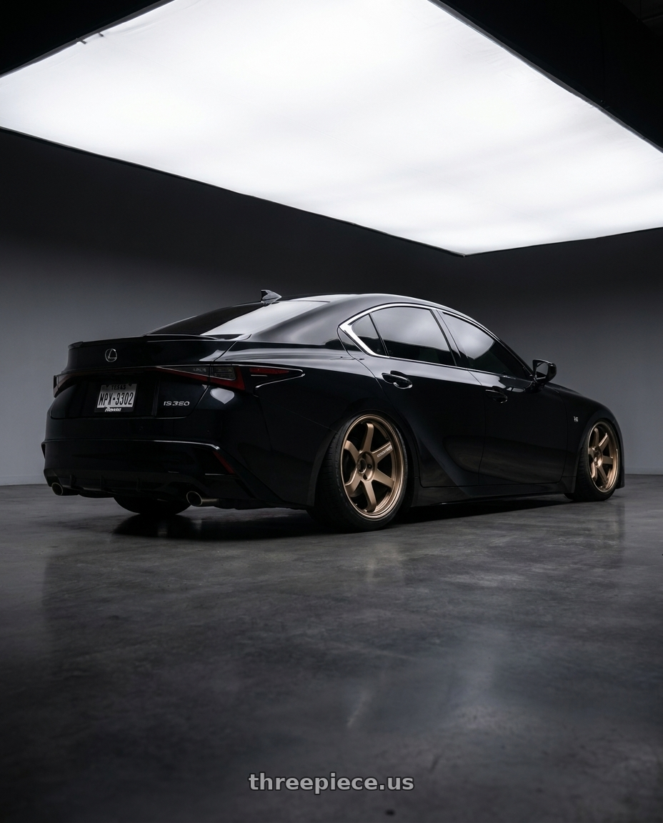 2023 lexus is350 with Volk Racing TE37 ULTRA M-SPEC 5x114.3 19x9.5+35 Blast Bronze wheels rear three quarter view square tires