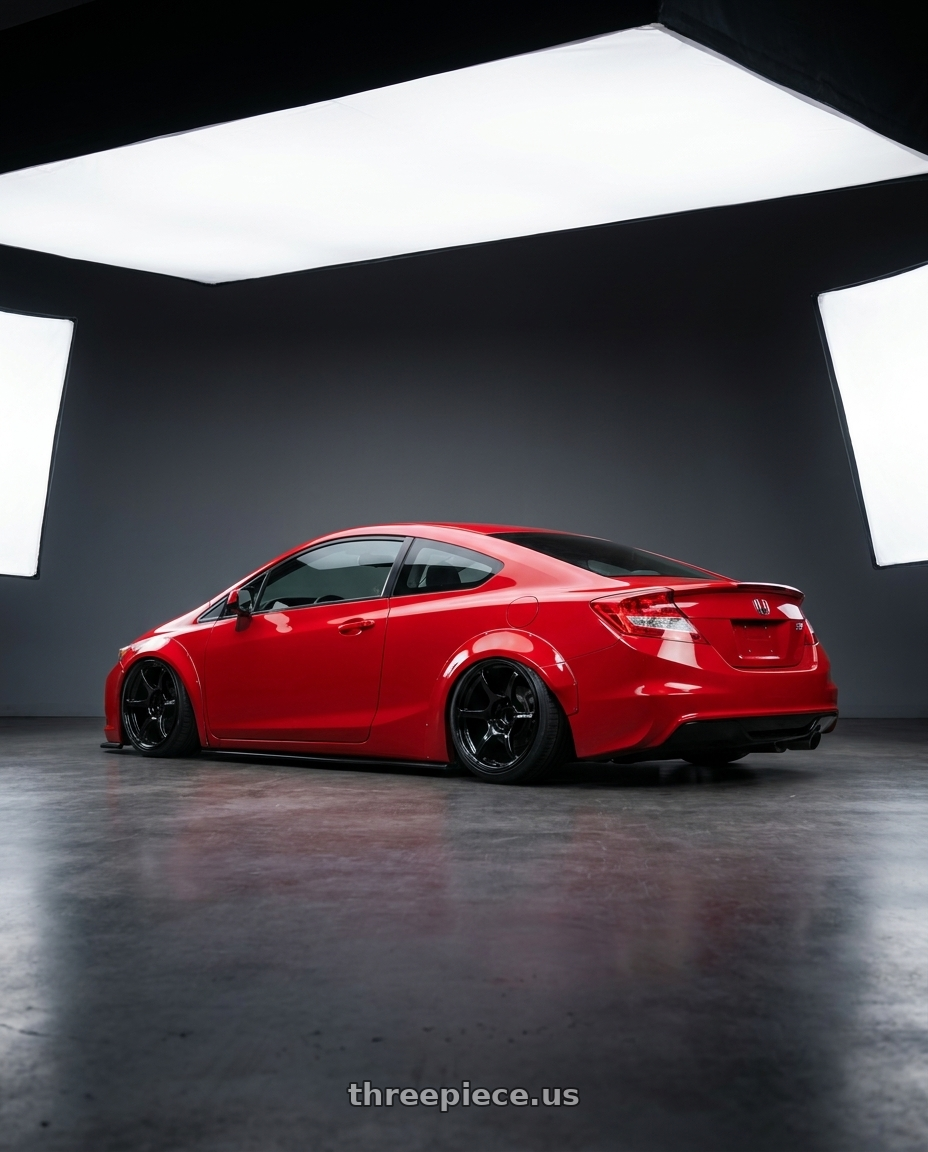 2015 Honda Civic Si with Advan RGIII 5x114.3 18x9.0+25 Gloss Black wheels rear three quarter view slight stretch tires