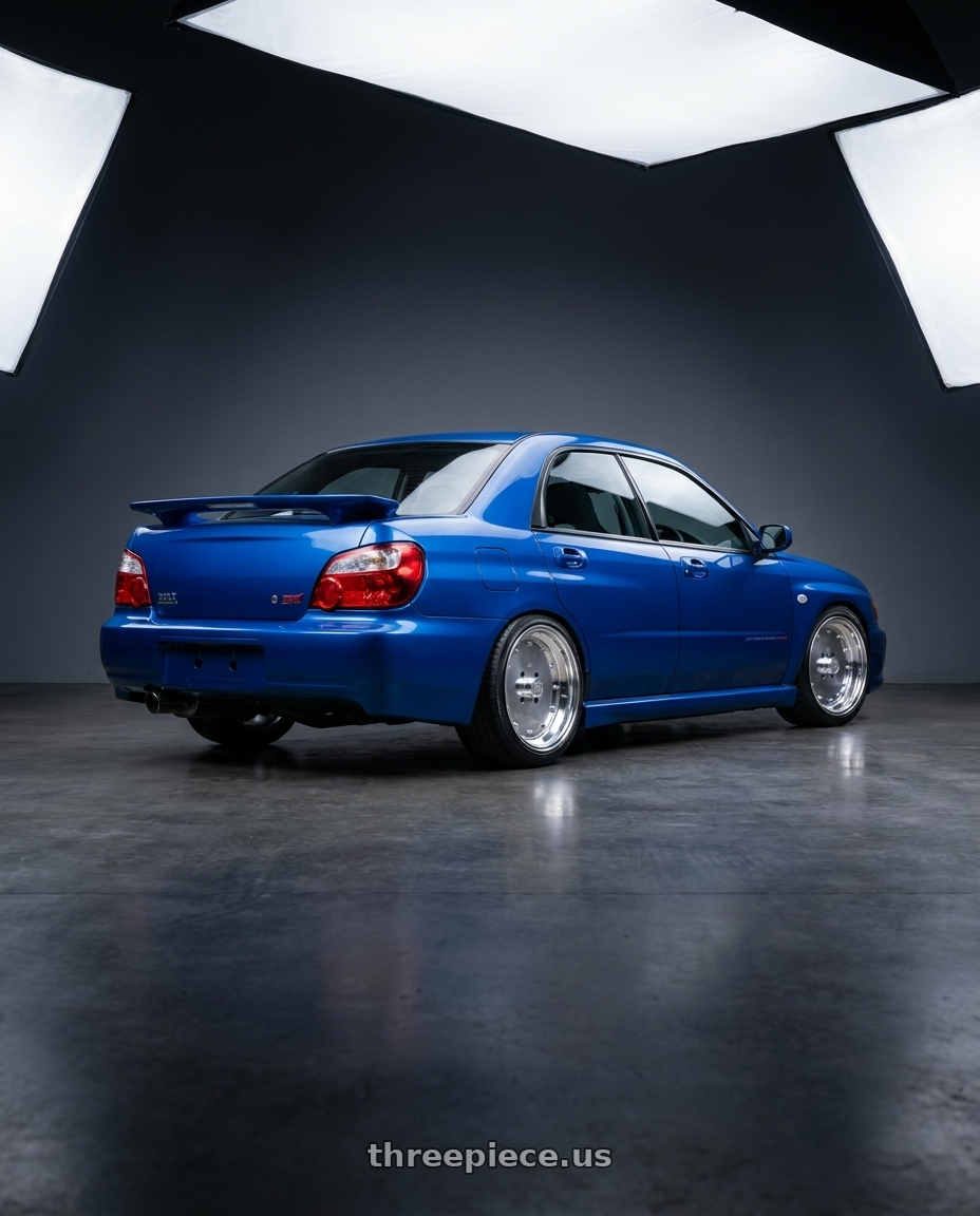 2001 subaru impreza with Speed Star Mk-I 5x100 15X6.5+31  Polished wheels rear three quarter view slight stretch tires