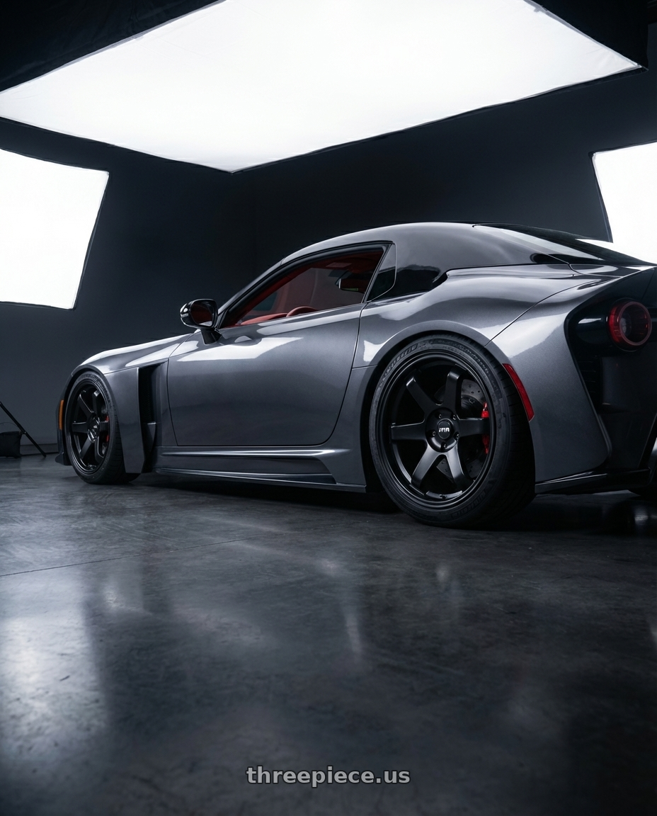 2026 Toyota GT with F1R F106 5x108 18x8.5 +38 Satin Black wheels rear three quarter view square tires