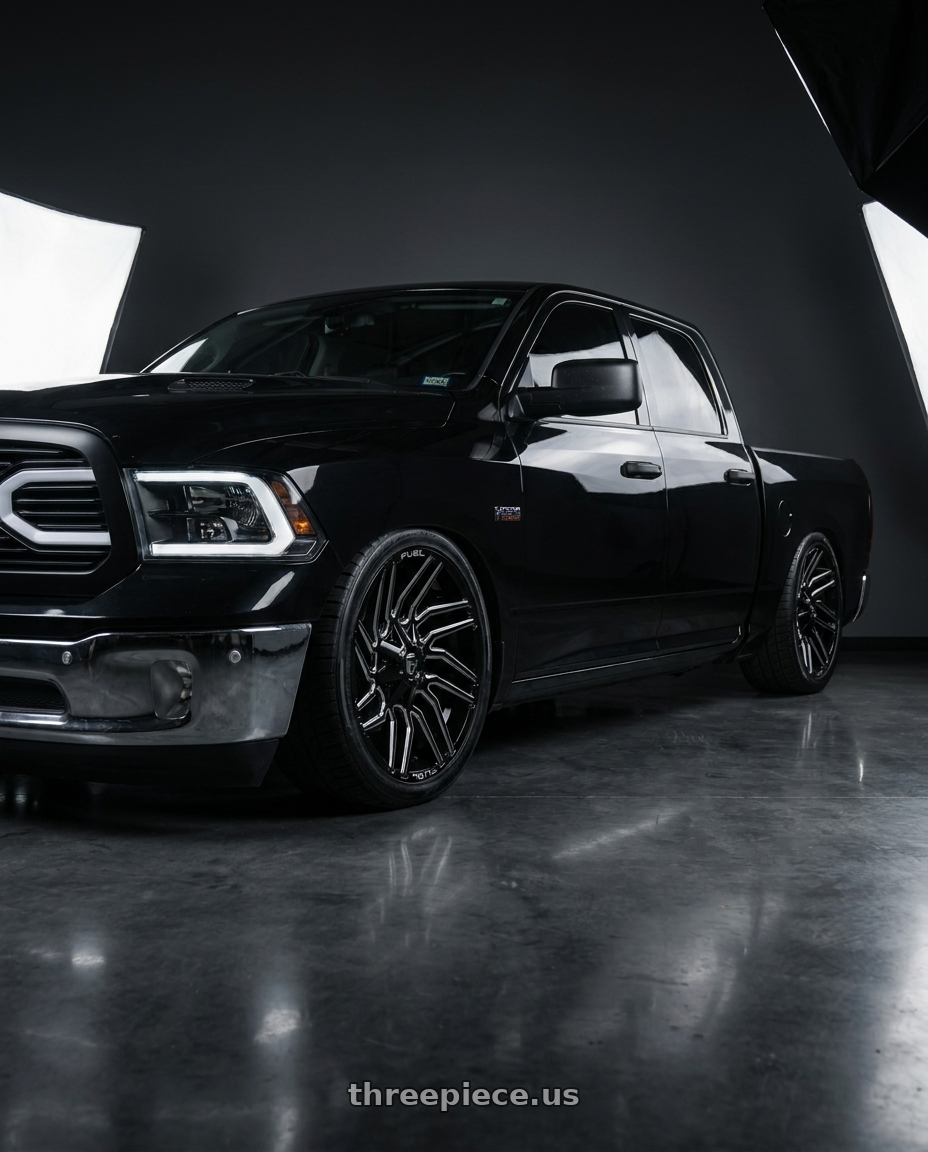 2015 Ram 1500 Lonestar, Black with Fuel 1PC D773 TYPHOON 5X139.7/5X150 20X10 -18 GLOSS BLACK MILLED wheels
