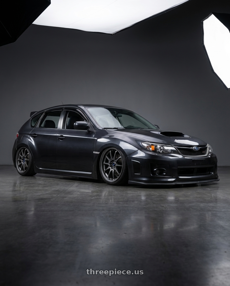 2012 subaru wrx dark grey with Volk Racing CE28N-PLUS M-SPEC 5x112 18x9.5 +22 BLAST GUNMETAL wheels