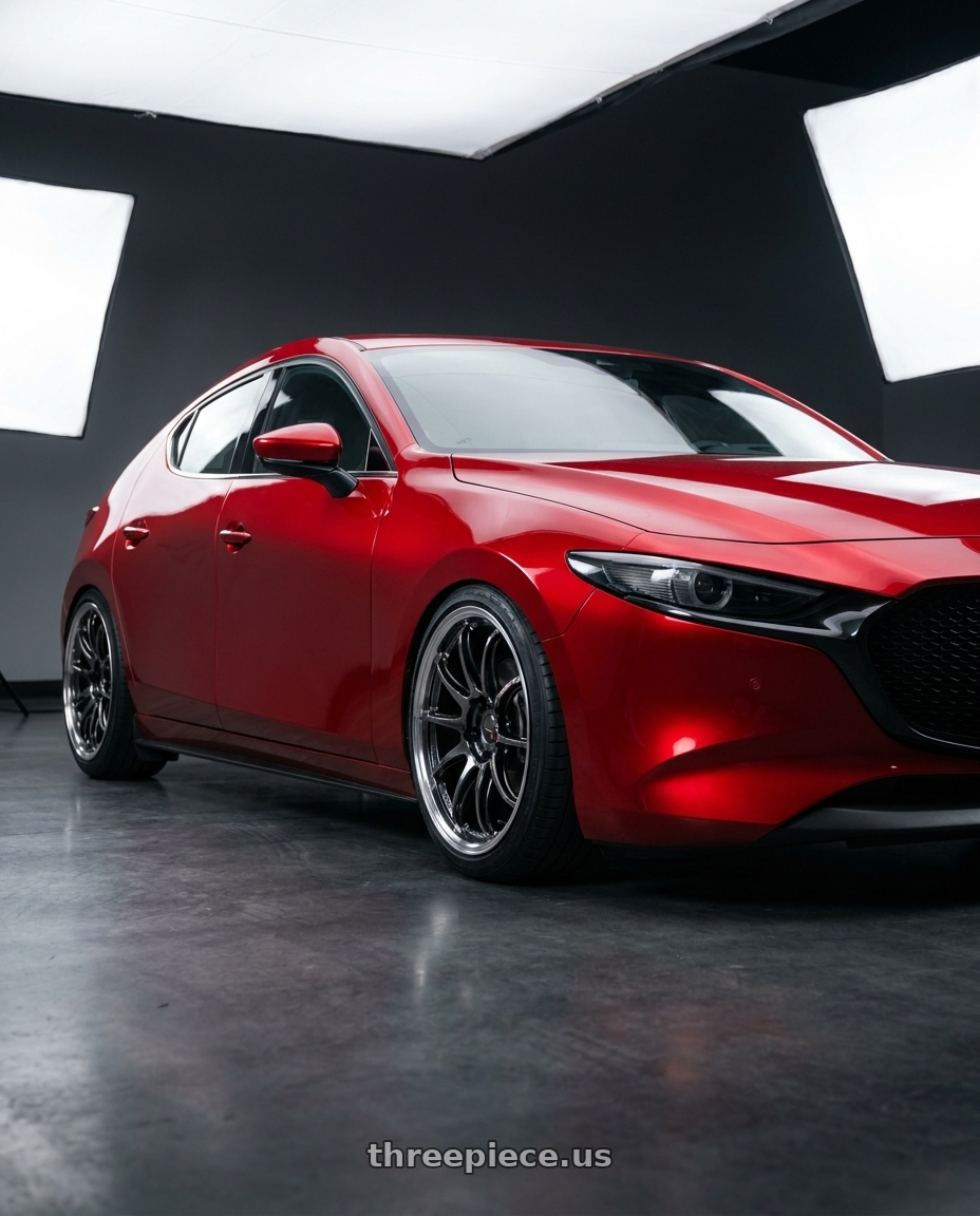 2024 Mazda 3 with Work Emotion Zr10 5x100 18x8.5 +32 Glim Black Diamond Rim cut wheels