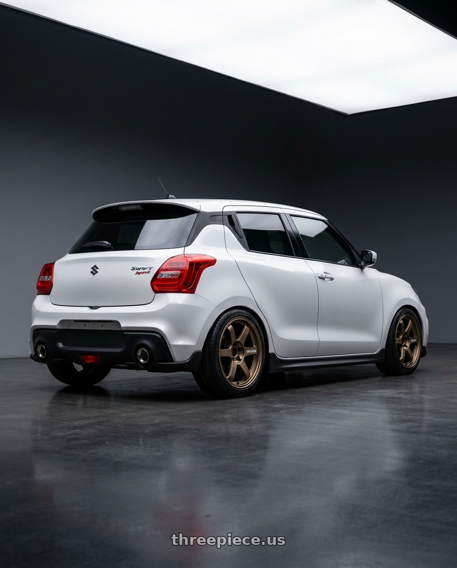 2024 Suzuki swift sport  with Volk Racing TE37 Saga S-Plus 5x114.3 17x8.0+38 Bronze wheels rear three quarter view square tires