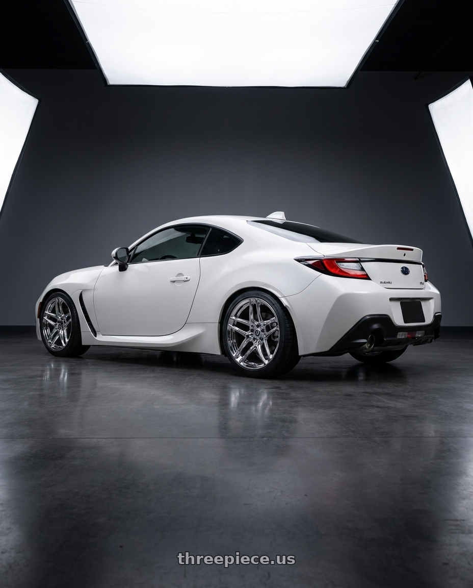 2023 Subaru BRZ  with Heritage Wheel EBISU MonoC 5x100 18x9.5+38 Chrome wheels rear three quarter view square tires