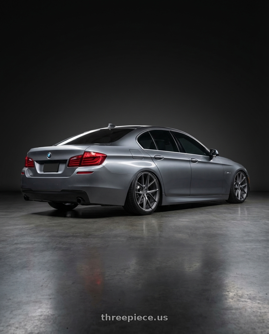 2016 BMW 5 Series F10 with Niche 1PC M116 MISANO 5X120 20X10.5 +35 MATTE GUN METAL wheels rear three quarter view slight stretch tires