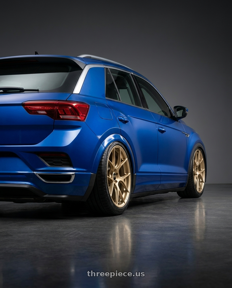 2021 Troc330 rline with BBS RE-V7 5x112 19x8.5 +43 Gold wheels rear three quarter view slight stretch tires