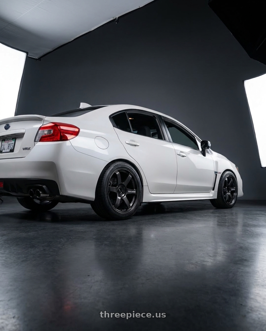2019 Subaru WRX Limited with Volk Racing TE37 Saga S-Plus 5x114.3 18x9.5+38 Diamond Dark Gunmetal wheels rear three quarter view meaty tires