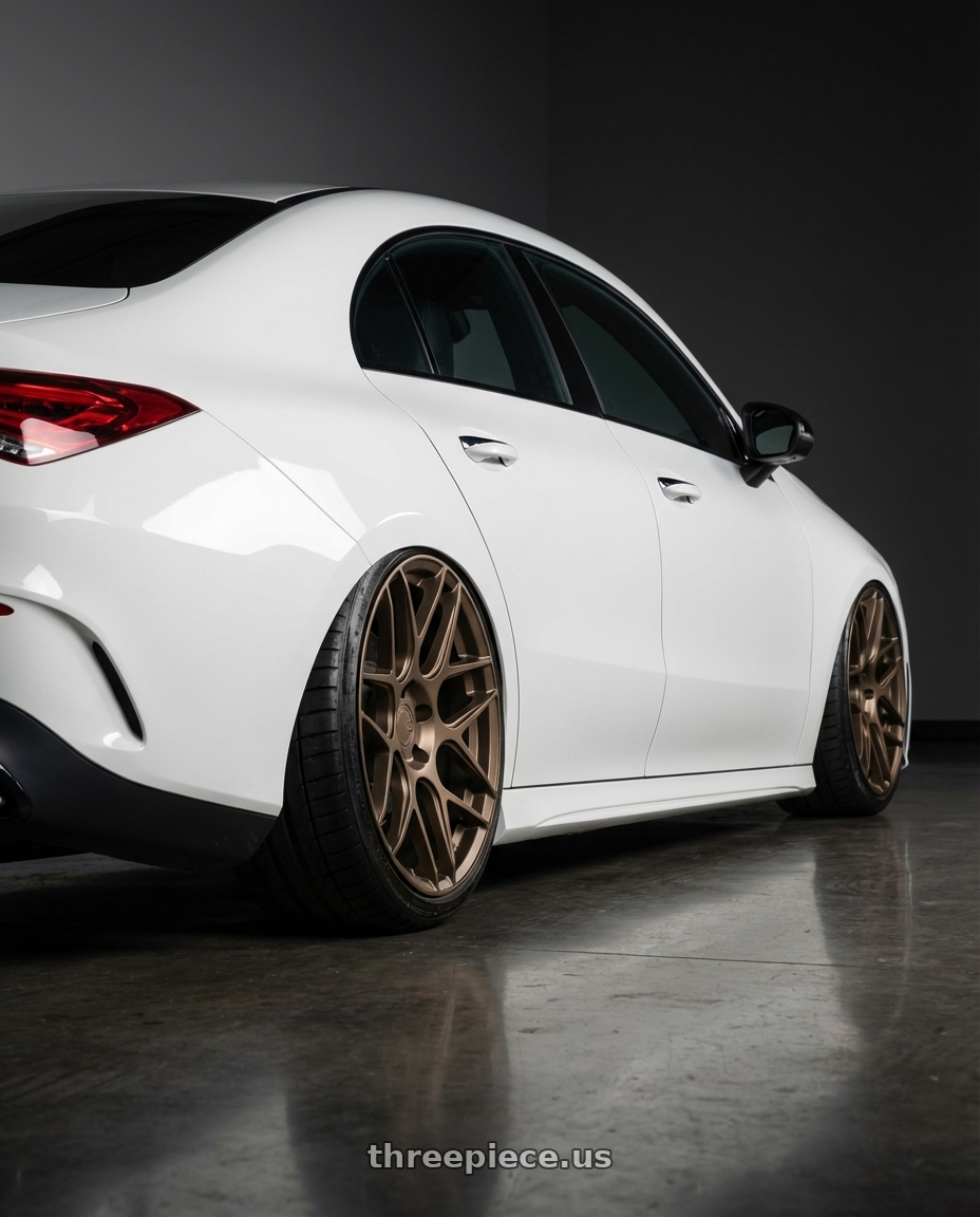 2023 Mercedes-Benz CLA C118 with Aodhan AFF2 5x112 19x9.5+35 Matte Bronze wheels rear three quarter view slight stretch tires