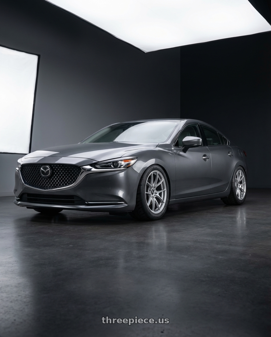 2018 Mazda Mazda6 Grand Touring, Machine Gray Metallic with Volk Racing G025 5x114.3 19x10.5 +22 FORMULA SILVER / DC wheels