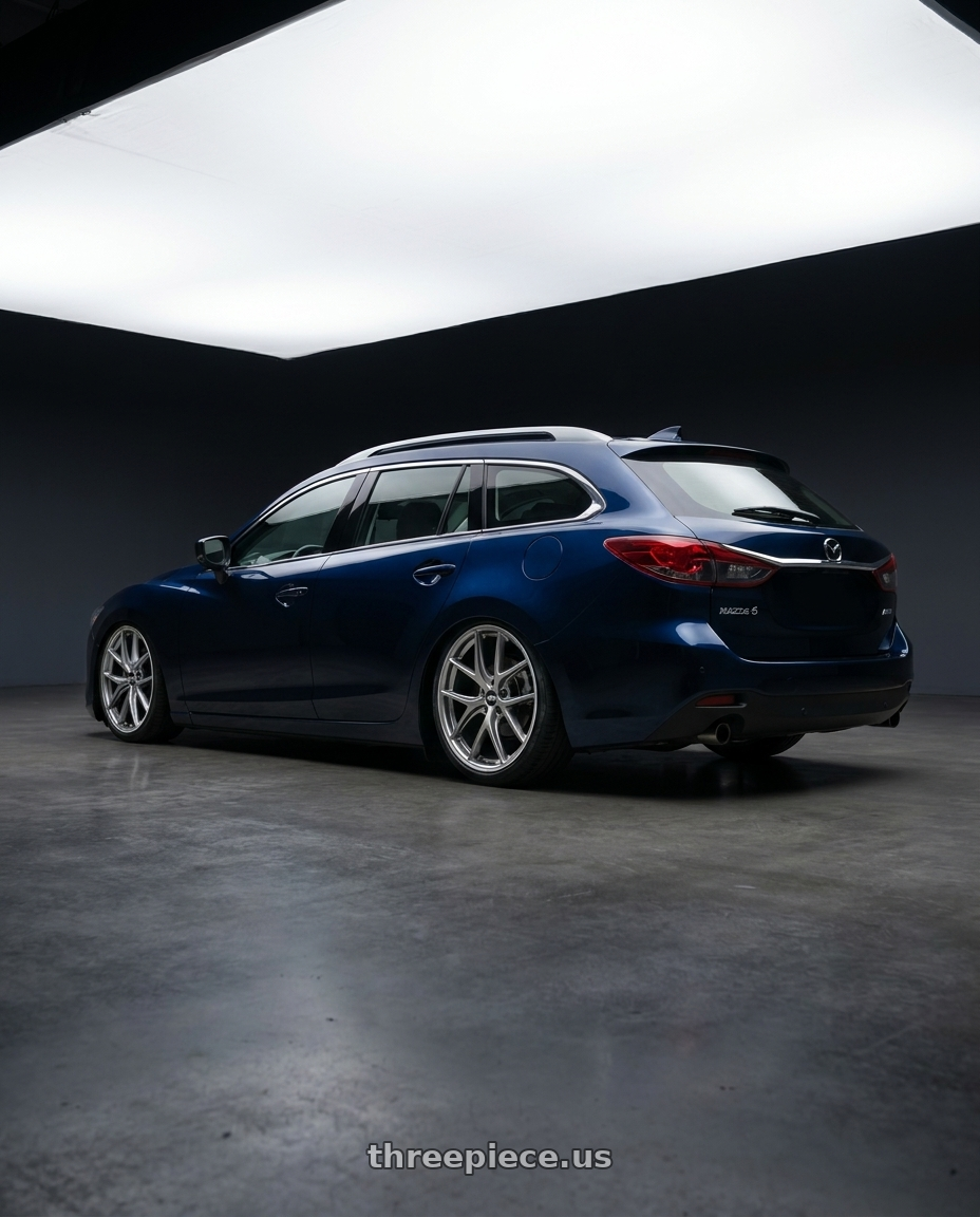 2020 Mazda 6 wagon with BBS CI-R 5x120 19x8 +45 Platinum Silver Polished Rim Protector wheels rear three quarter view slight stretch tires