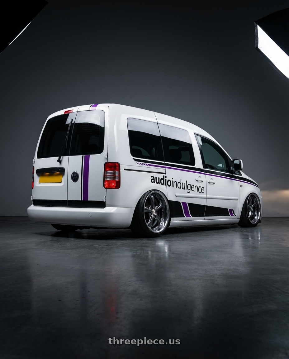 2005 Volkswagen Caddy with Work Wheels VS-KF 5X114.3 19x7.5+34 Brilliant Silver Black A Disk FULL REVERSE wheels rear three quarter view extreme stretch tires