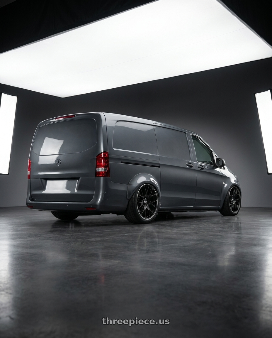 2020 Benz vito with BBS CH-R 5x130 19x12 +45 Satin Black Polished Rim Protector wheels rear three quarter view slight stretch tires