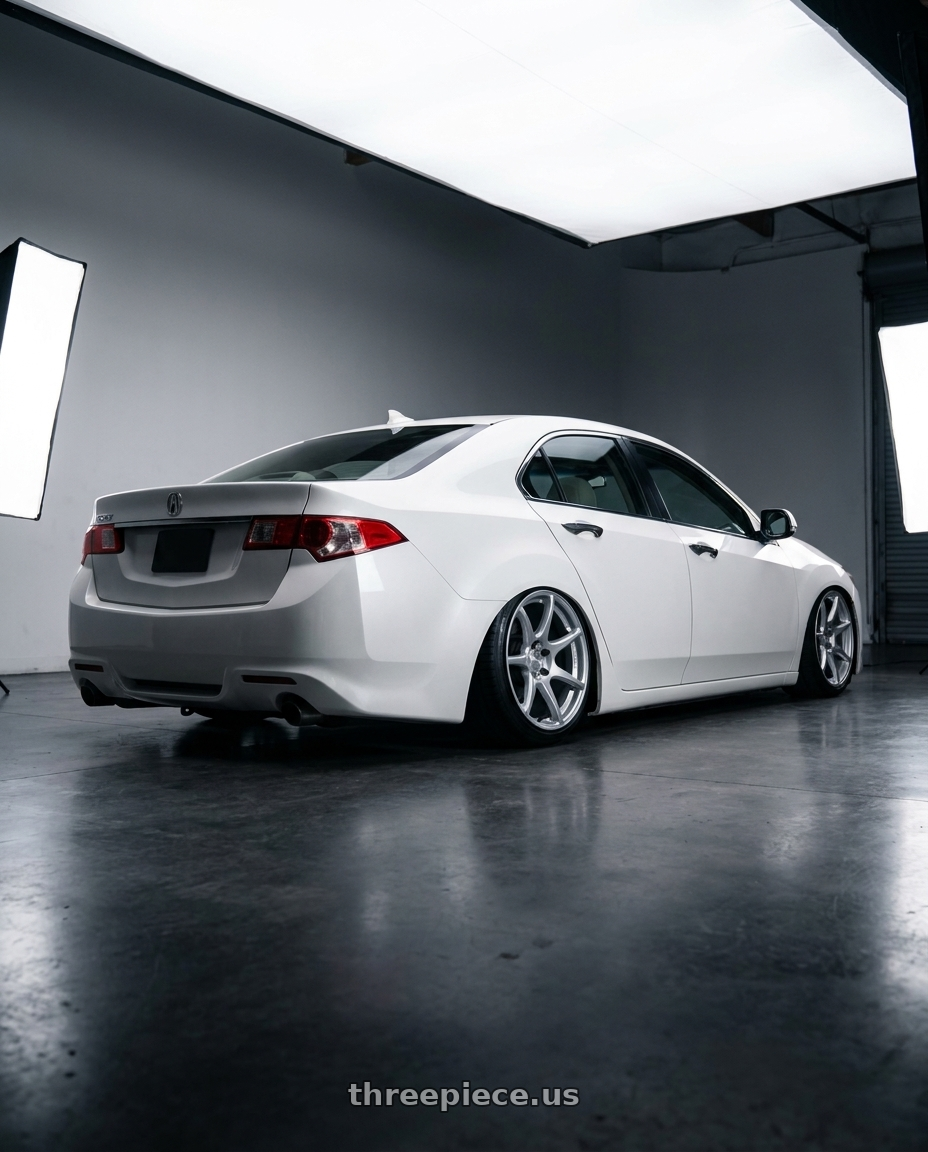2013 Acura TSX with Kansei K11S Tandem 5x114.3 19x9.5 22 Hyper Silver wheels rear three quarter view slight stretch tires