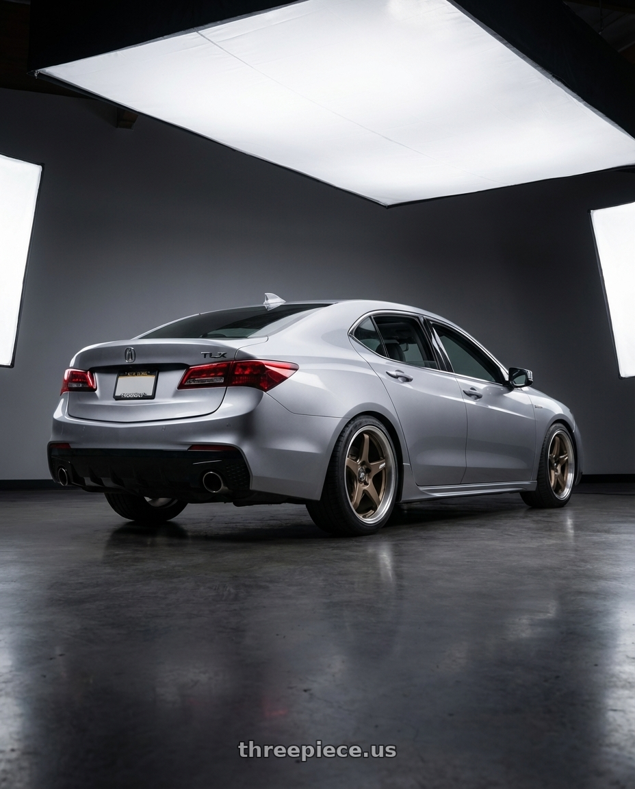 2019 Acura TLX with ESR Wheels APEX SERIES AP5 5x114.3 19x11 +22 Matte Bronze wheels rear three quarter view square tires