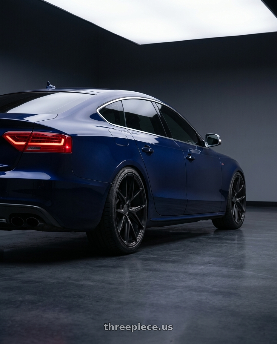 2014 Audi S5 B8 with Niche 1PC M117 MISANO 5X112 19X8.5 +34 MATTE BLACK wheels rear three quarter view square tires