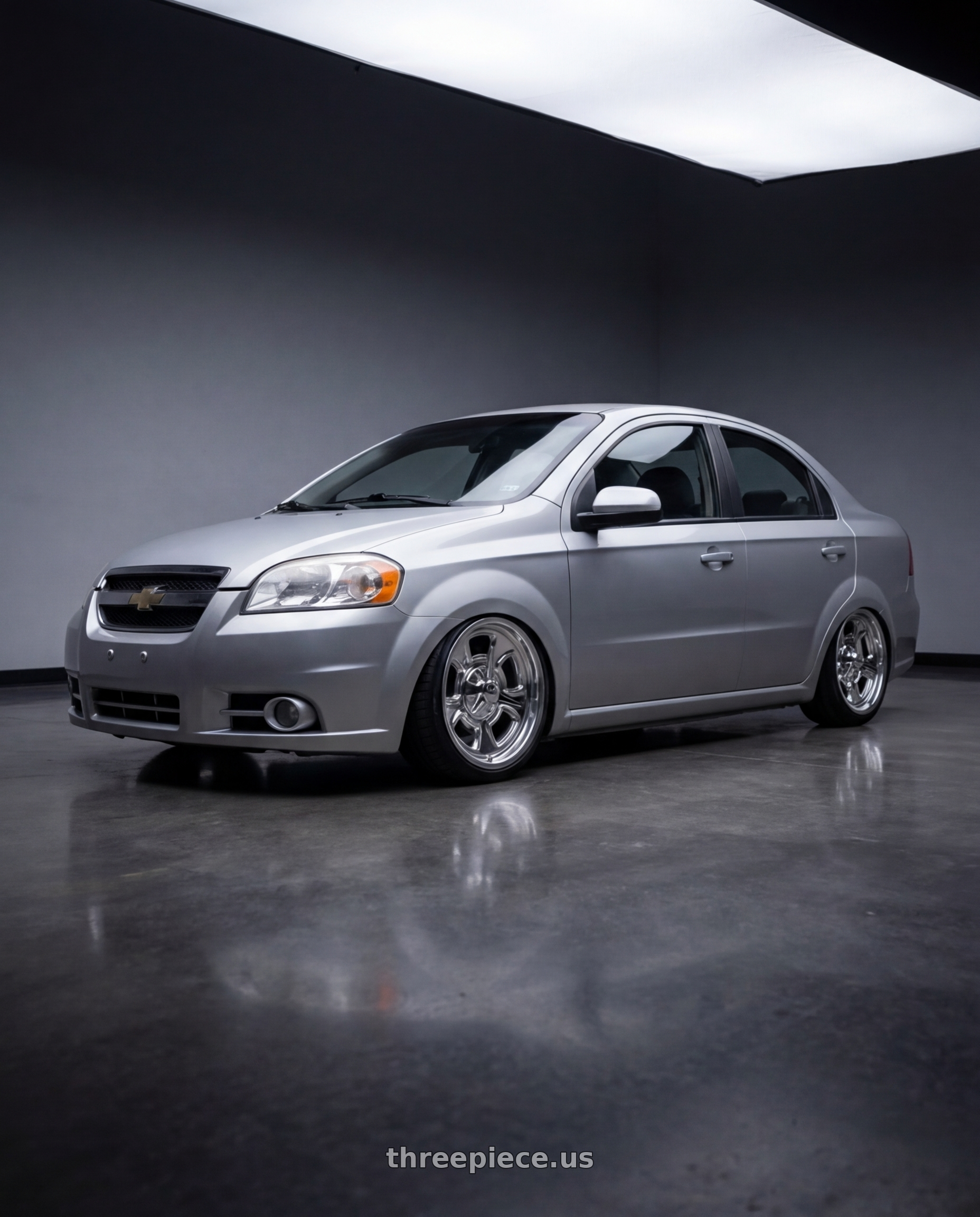 2011 Chevrolet aveo, lt, silver with BG Rod Works High Boy 5x114.3/5x120.65 15x8+0 Polished wheels