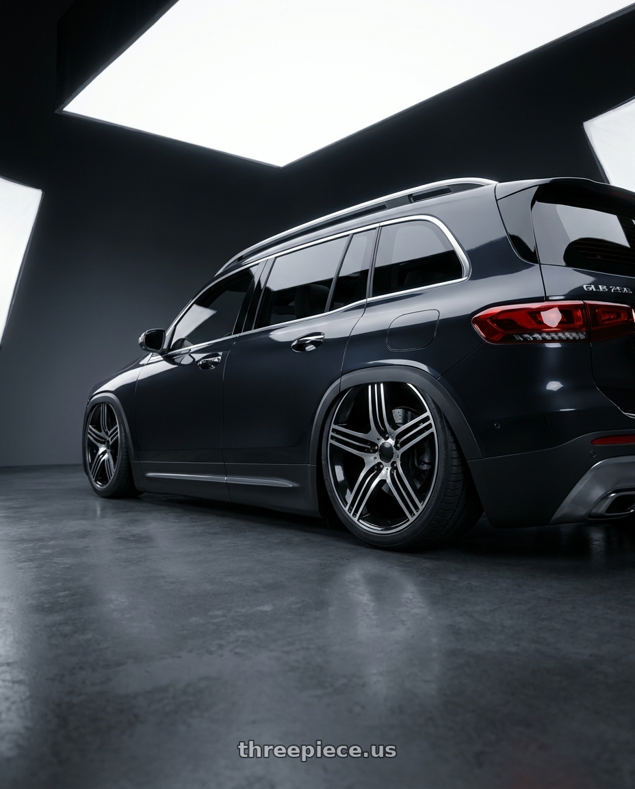 2021 Mercedes GLB 250 with REPLICA WHEELS R6704 5x112 20x8.5+35 BLACK MACHINE wheels rear three quarter view square tires